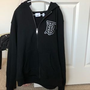 Authentic Burberry TB Logo Zip Up Hoodie Sweatshirt Black Extra Large Oversized